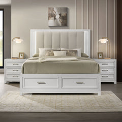 Baystorm White 3-Piece King UPH Storage Bedroom Set with 2 Nightstands - Ornate Home