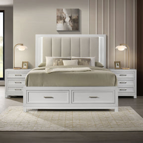 Baystorm White 3-Piece King UPH Storage Bedroom Set with 2 Nightstands - Ornate Home