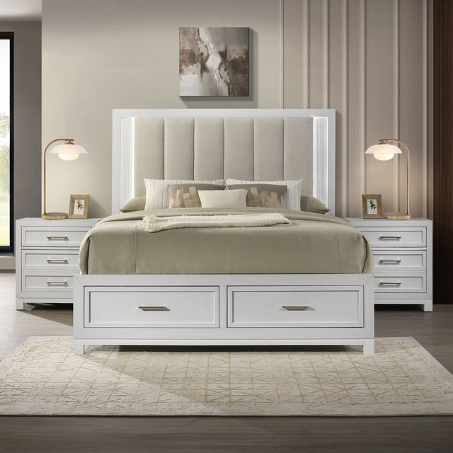 Baystorm White 3-Piece King UPH Storage Bedroom Set with 2 Nightstands - Ornate Home