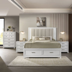 Baystorm White 4-Piece King UPH Storage Bedroom Set with 2 Nightstands & Chest - Ornate Home