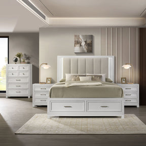 Baystorm White 4-Piece King UPH Storage Bedroom Set with 2 Nightstands & Chest - Ornate Home