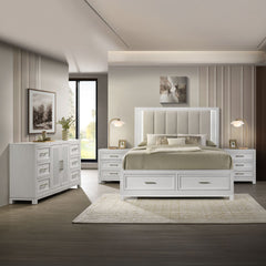 Baystorm White 4-Piece King UPH Storage Bedroom Set with 2 Nightstands & Dresser - Ornate Home