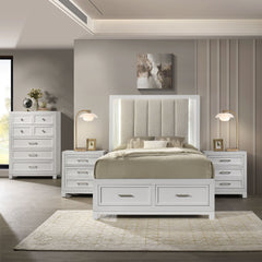 Baystorm White 4-Piece Queen UPH Storage Bedroom Set with 2 Nightstands & Chest - Ornate Home