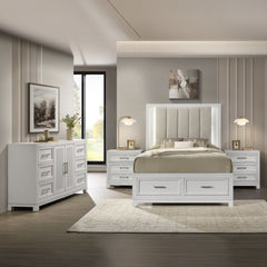 Baystorm White 4-Piece Queen UPH Storage Bedroom Set with 2 Nightstands & Dresser - Ornate Home
