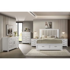 Baystorm White 5-Piece King UPH Storage Bedroom Set with 2 Nightstands, Dresser & Chest - Ornate Home