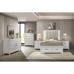 Baystorm White 5-Piece Queen UPH Storage Bedroom Set with 2 Nightstands, Dresser & Chest - Ornate Home