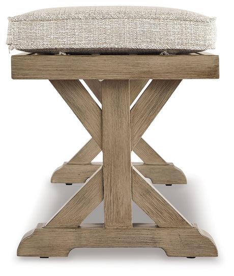 Beachcroft Beige 4-Piece Outdoor Sectional, 2 Arm Chairs, Lounge Chair and Bench - Ornate Home