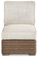 Beachcroft Beige 4-Piece Outdoor Sectional, 2 Arm Chairs, Lounge Chair and Bench - Ornate Home