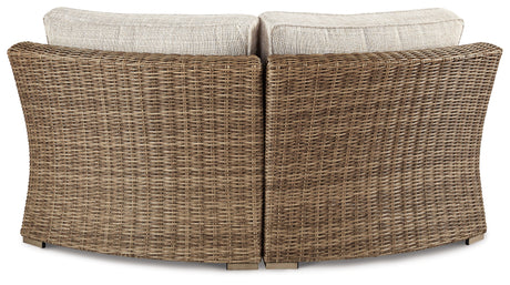 Beachcroft Beige 4-Piece Outdoor Sectional, 2 Arm Chairs, Lounge Chair and Bench - Ornate Home