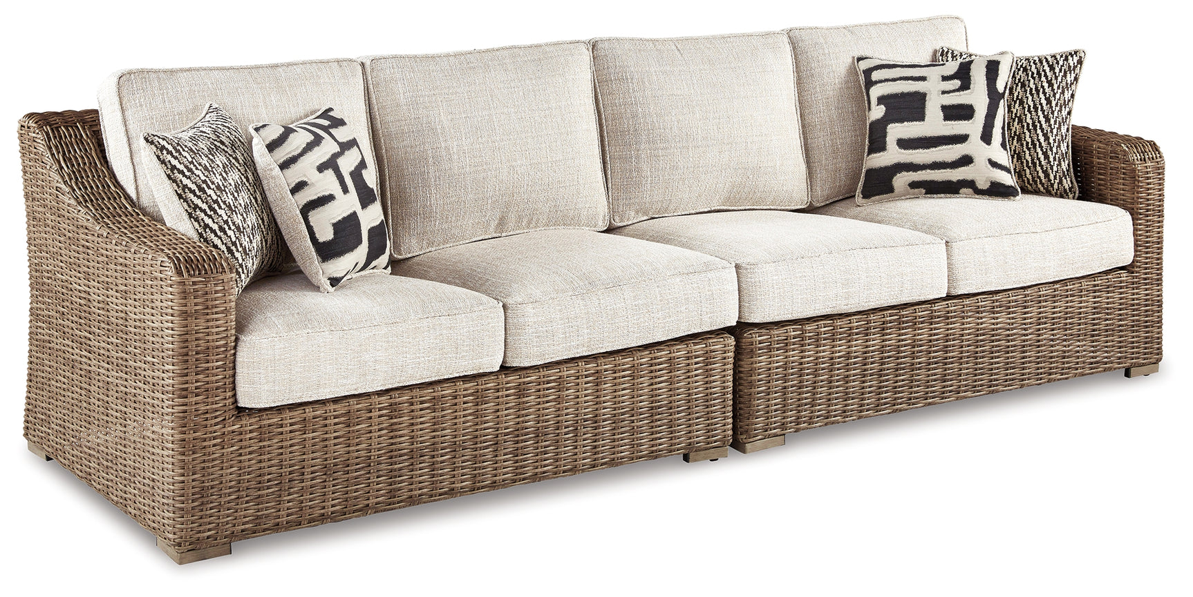 Beachcroft Beige 4-Piece Outdoor Sectional, 2 Arm Chairs, Lounge Chair and Bench - Ornate Home