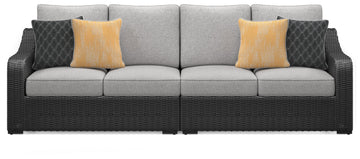 Beachcroft Black/Light Gray 2-Piece Outdoor Loveseat with Cushion - Ornate Home