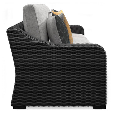 Beachcroft Black/Light Gray 2-Piece Outdoor Loveseat with Cushion - Ornate Home