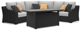 Beachcroft Black/Light Gray 3-Piece Outdoor Sectional and Fire Pit Table - Ornate Home