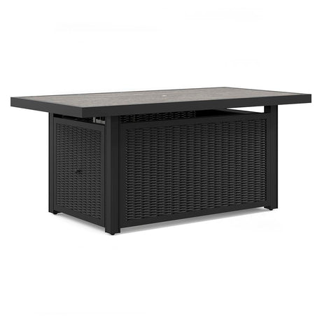 Beachcroft Black/Light Gray 3-Piece Outdoor Sectional and Fire Pit Table - Ornate Home