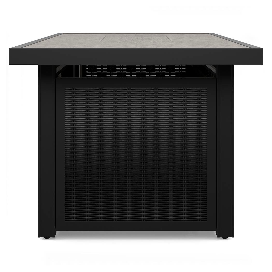 Beachcroft Black/Light Gray 3-Piece Outdoor Sectional and Fire Pit Table - Ornate Home