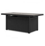 Beachcroft Black/Light Gray 3-Piece Outdoor Sectional and Fire Pit Table - Ornate Home