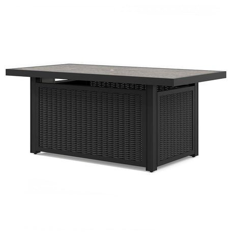 Beachcroft Black/Light Gray 3-Piece Outdoor Sectional and Fire Pit Table - Ornate Home