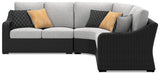 Beachcroft Black/Light Gray 3-Piece Outdoor Sectional and Fire Pit Table - Ornate Home