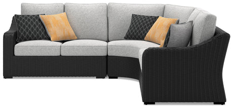 Beachcroft Black/Light Gray 3-Piece Outdoor Sectional and Fire Pit Table - Ornate Home