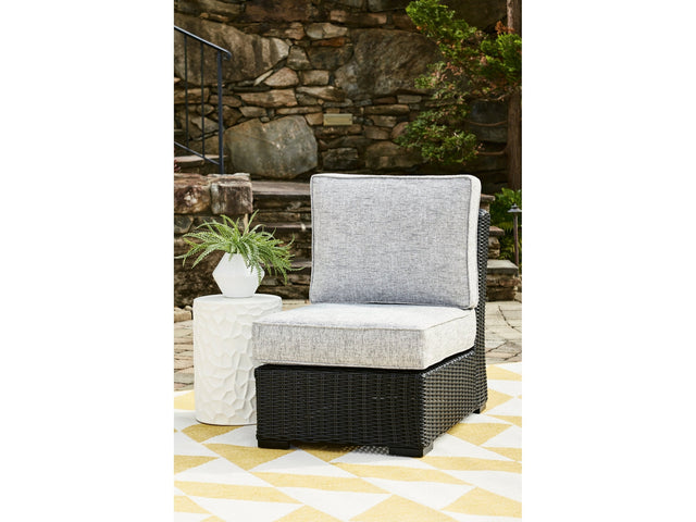 Beachcroft Black/Light Gray Outdoor Armless Chair with Cushion - Ornate Home