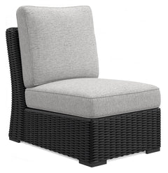 Beachcroft Black/Light Gray Outdoor Armless Chair with Cushion - Ornate Home