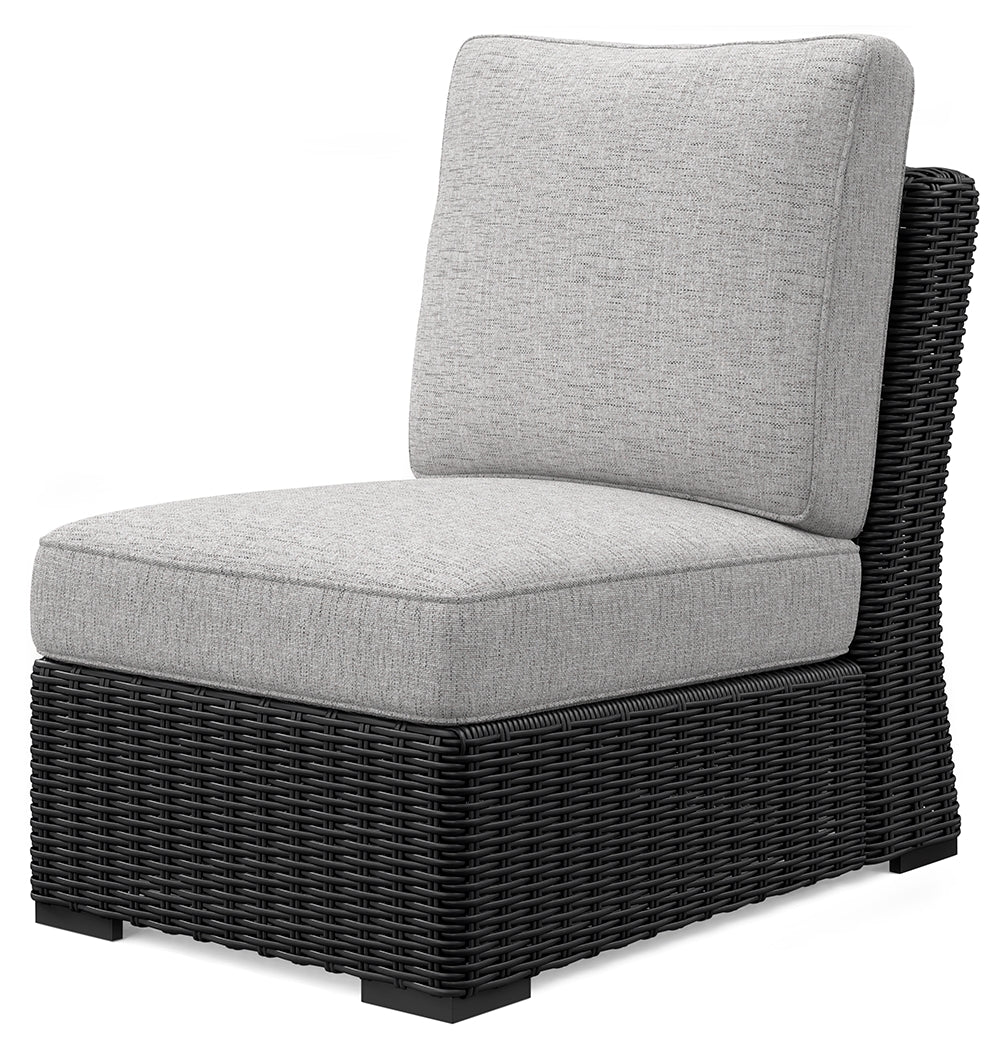 Beachcroft Black/Light Gray Outdoor Armless Chair with Cushion - Ornate Home