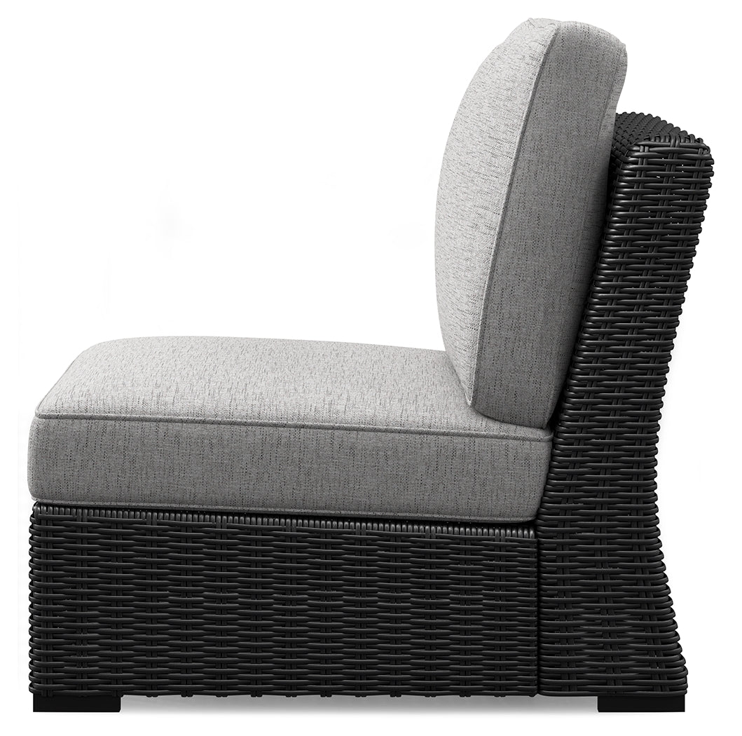 Beachcroft Black/Light Gray Outdoor Armless Chair with Cushion - Ornate Home