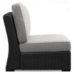 Beachcroft Black/Light Gray Outdoor Armless Chair with Cushion - Ornate Home