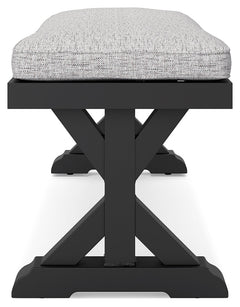 Beachcroft Black/Light Gray Outdoor Bench with Cushion - Ornate Home