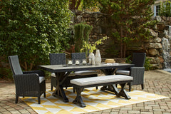 Beachcroft Black/Light Gray Outdoor Dining Table, 4 Chairs and Bench - Ornate Home