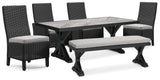 Beachcroft Black/Light Gray Outdoor Dining Table, 4 Chairs and Bench - Ornate Home