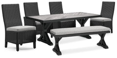 Beachcroft Black/Light Gray Outdoor Dining Table, 4 Chairs and Bench - Ornate Home