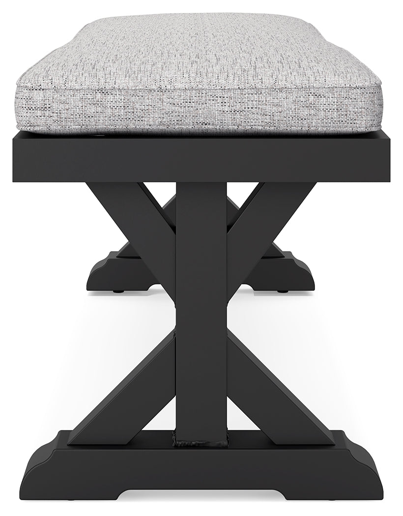Beachcroft Black/Light Gray Outdoor Dining Table, 4 Chairs and Bench - Ornate Home