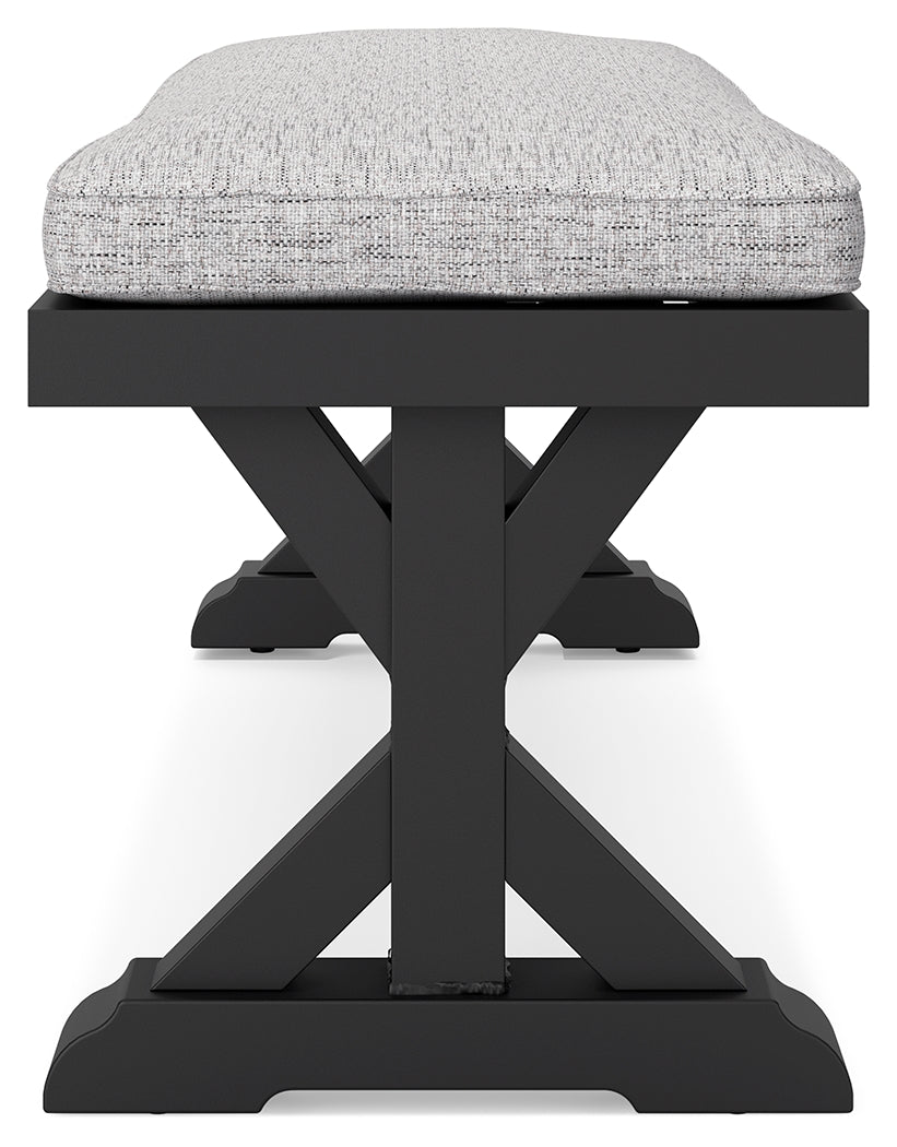 Beachcroft Black/Light Gray Outdoor Dining Table, 4 Chairs and Bench - Ornate Home
