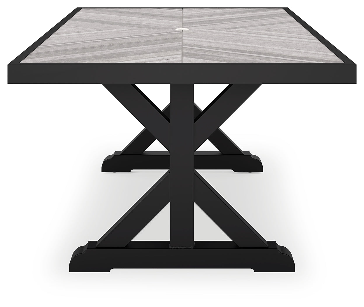 Beachcroft Black/Light Gray Outdoor Dining Table, 4 Chairs and Bench - Ornate Home