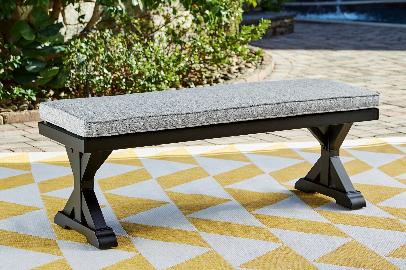 Beachcroft Black/Light Gray Outdoor Dining Table, 4 Chairs and Bench - Ornate Home