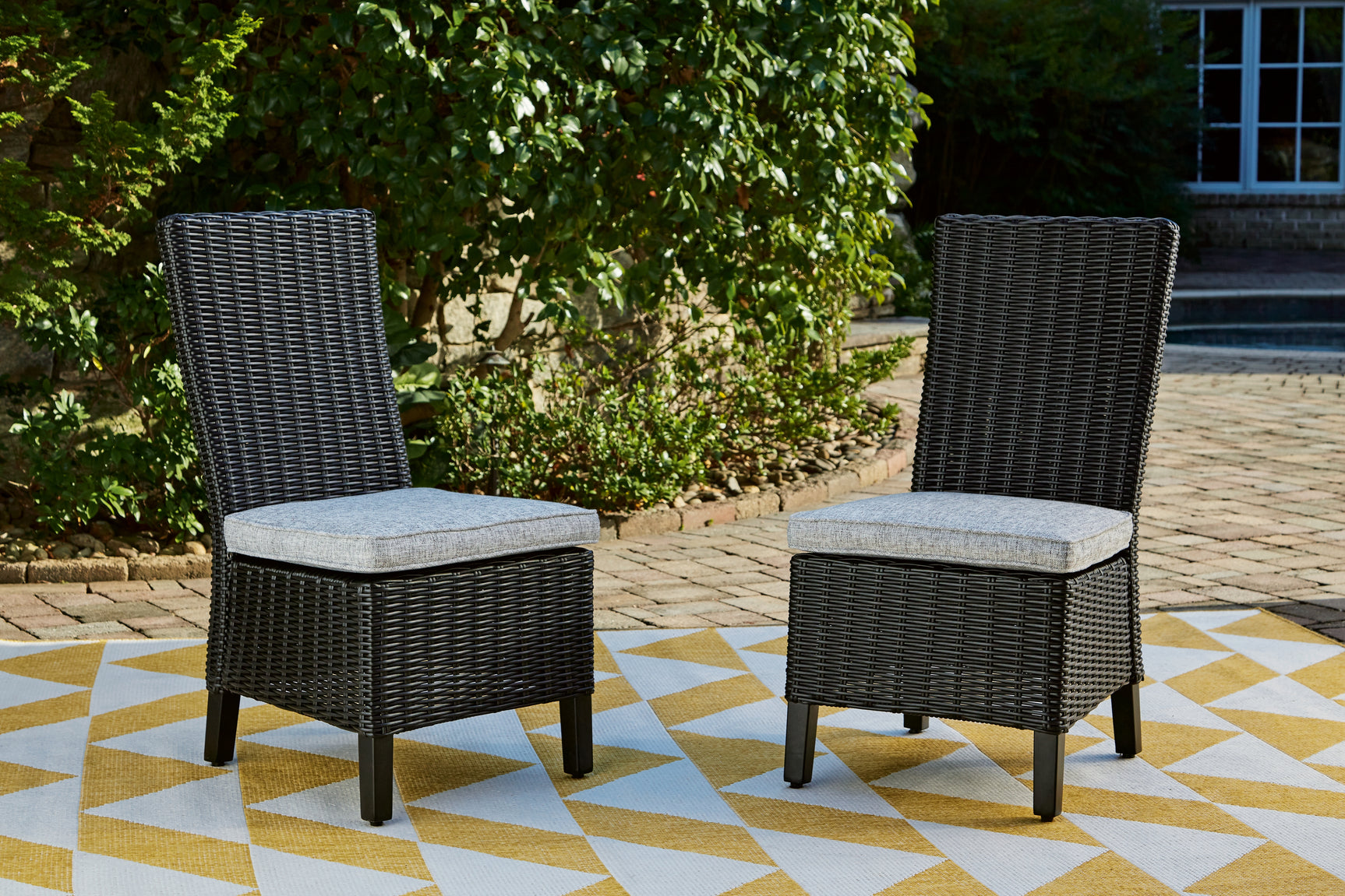 Beachcroft Black/Light Gray Outdoor Dining Table, 4 Chairs and Bench - Ornate Home