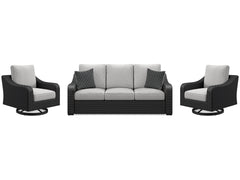 Beachcroft Black/Light Gray Outdoor Sofa & 2 Lounge Chairs - Ornate Home