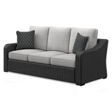 Beachcroft Black/Light Gray Outdoor Sofa with Cushion - Ornate Home