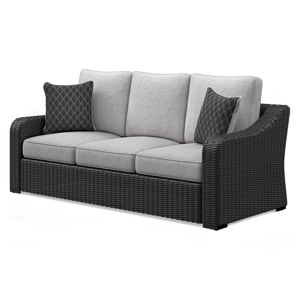 Beachcroft Black/Light Gray Outdoor Sofa with Cushion - Ornate Home