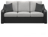 Beachcroft Black/Light Gray Outdoor Sofa with Cushion - Ornate Home