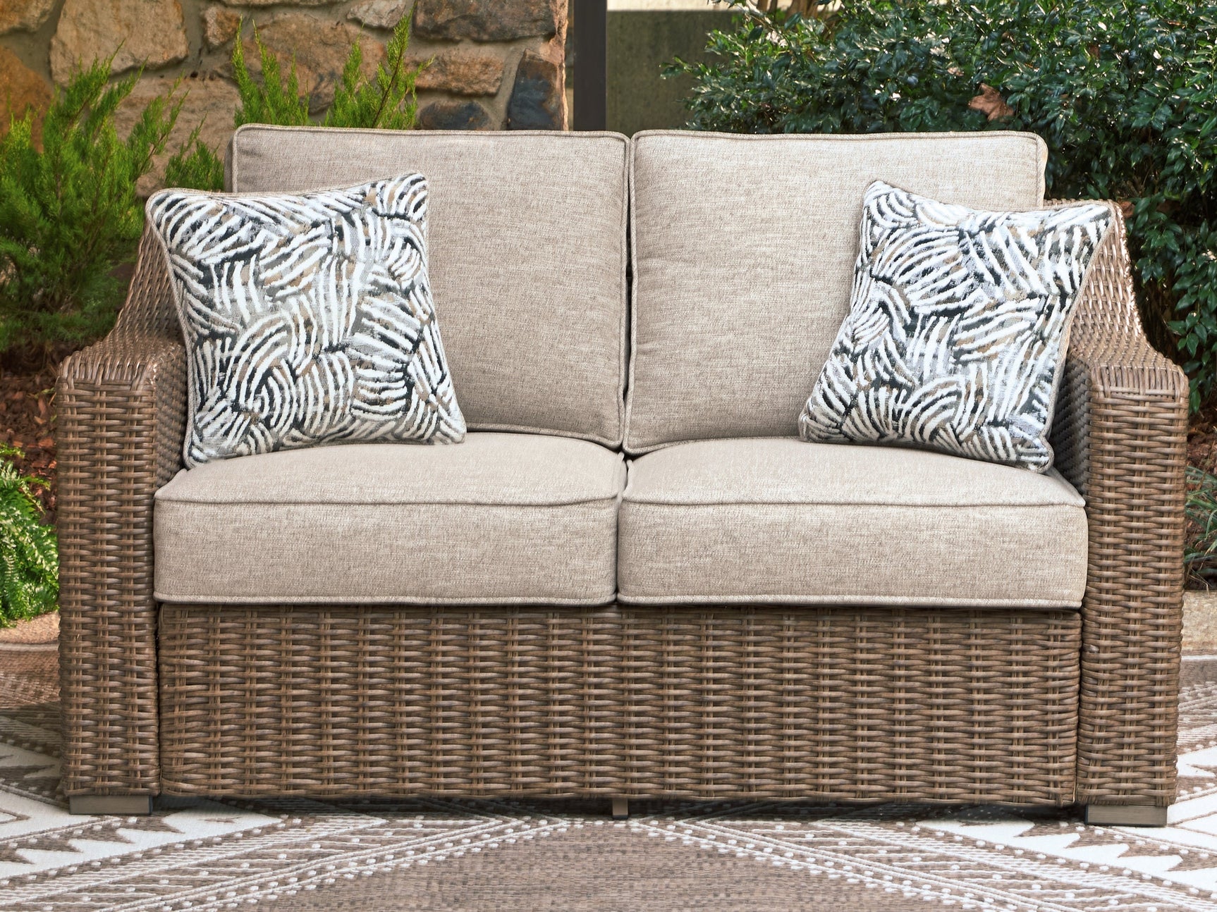 Beachcroft New Beige Outdoor Loveseat with Cushion - Ornate Home
