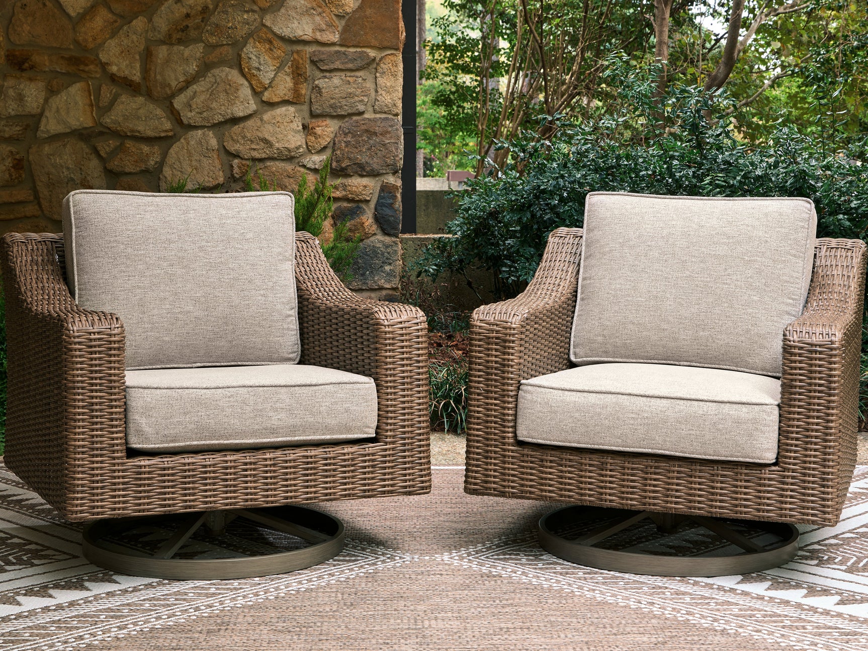 Beachcroft New Beige Outdoor Swivel Lounge with Cushion - Ornate Home