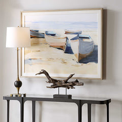 Beached Boats Multicolor Framed Print - Ornate Home
