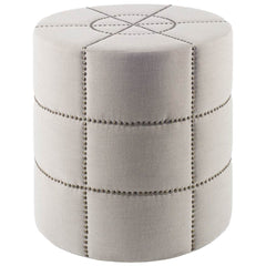 Beacon Cream Fabric with Metal Tacks Round Ottoman - Ornate Home