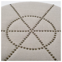 Beacon Cream Fabric with Metal Tacks Round Ottoman - Ornate Home
