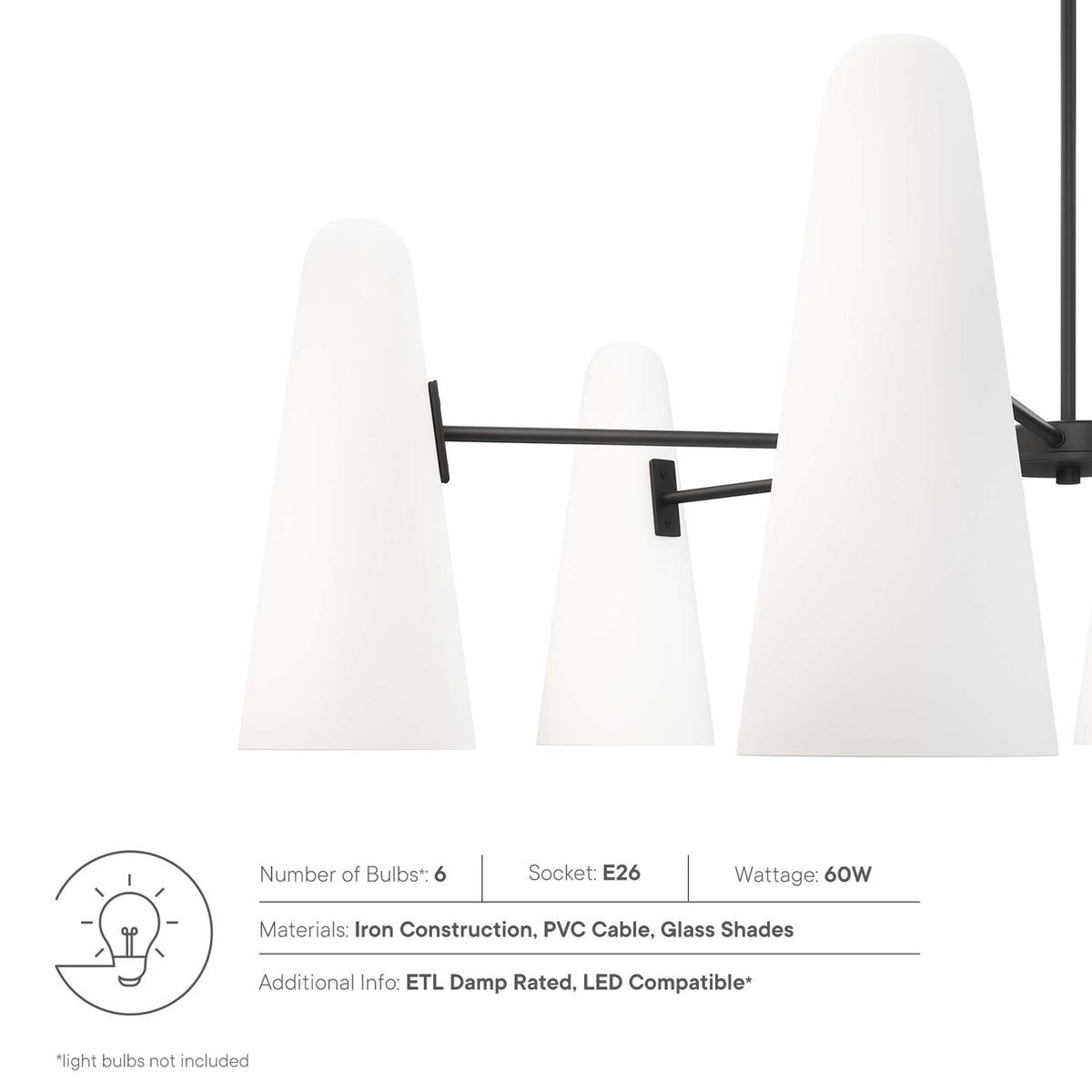 Beacon Opal Black 6-Light Chandelier - Ornate Home