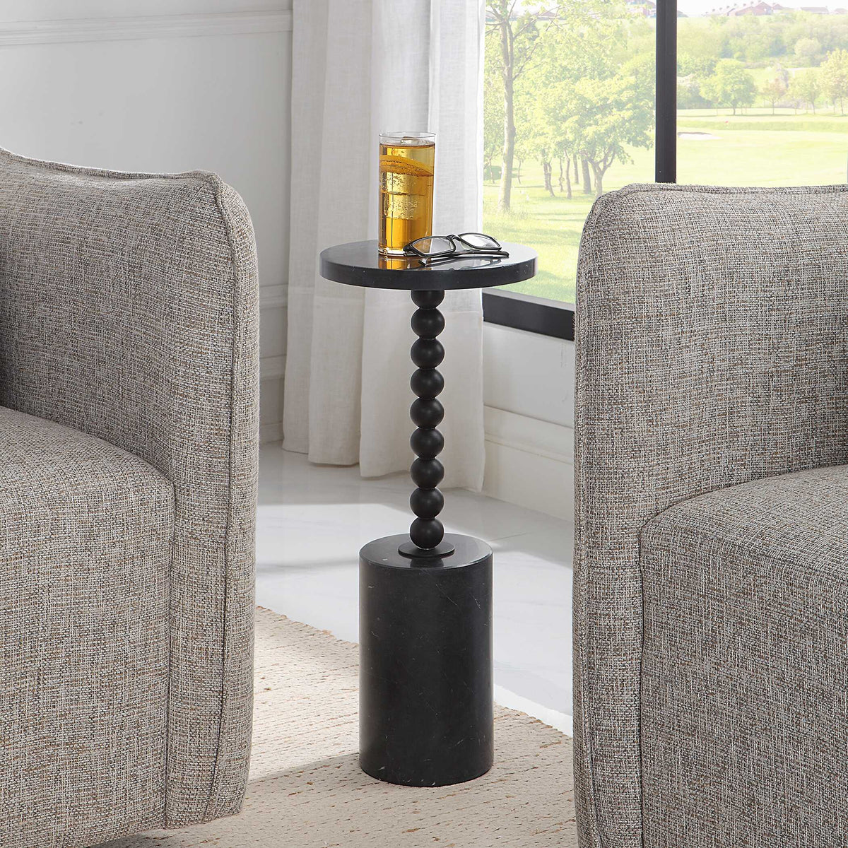 Bead Black Marble Drink Table - Ornate Home