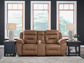 Beaman Peak Toffee Reclining Loveseat with Console - Ornate Home