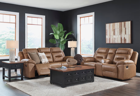 Beaman Peak Toffee Reclining Loveseat with Console - Ornate Home